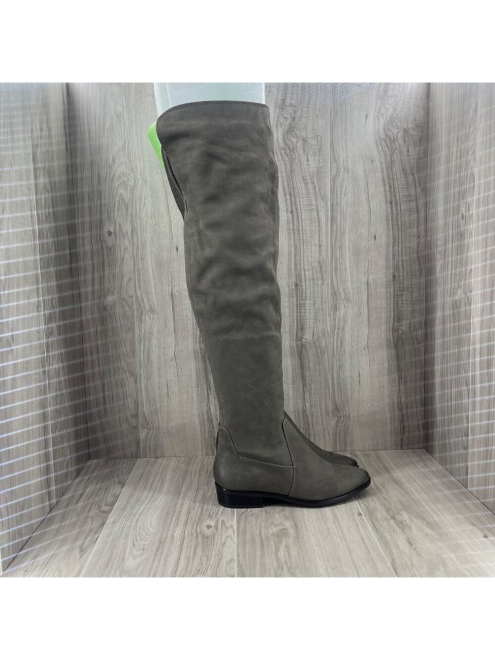 Aldo OTK Boots Womens 7 Gray Taupe Leather Pull On Over the Knee Boots
